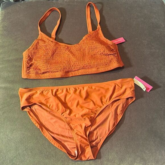 Women’s Xhilaration Plus Size Orange 2 Piece Bikini Smocked Top Size 3X NWT - Picture 6 of 13